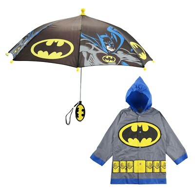 DC Comics Batman Kids Umbrella with Matching Rain Poncho for Boys Age 4-7