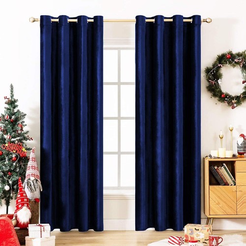 Velvet Navy Blue Curtain Drapes For Home Bedroom 1N Door Curtains Panel 54 x 96"