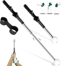 Golf Grip Swing Training Aid - Retractable Click Club Trainer Indoor Practice Wa