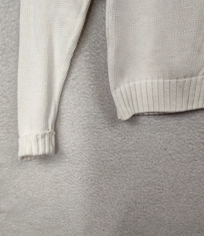 Calvin Klein Women Sweater Medium Cream 100% Cotton Long Sleeve Knit Pullover - Image 4 of 4