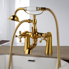Gold Telephone Bathtub Faucet Handheld Shower Ceramic Decor Deck Mount Mixer Tap