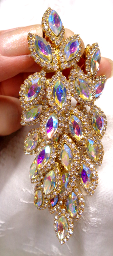 Orecchini clip dichiarazione pista lunga strass vetro CARNEVALE gioielli estate - Foto 3 di 6