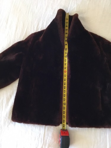 Vintage Mouton Lamb Fur Coat Dark Chocolate Brown Shawl Collar Cuffs Pkts Lined - Picture 19 of 22
