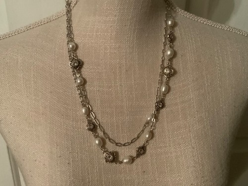 🌸Brighton Alazar Silver Crystal Faux Pearl 48" Necklace (N21) NWT 🌸 - Picture 2 of 11