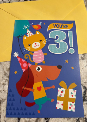 Happy 3rd Birthday You re 3 YAY  WOO-HOO 5 x7  Hallmark Greeting Card