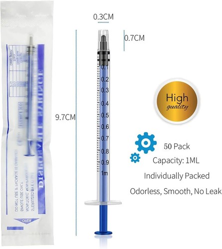 50 Pack 1ml Syringe with Cap Individually Sealed 1cc Syringe with Luer Slip Tip - Picture 2 of 7