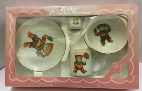 Reutter Kinder-Porcelain Service 4 Pc, Plate, Cup & Lg&Sm Bowls Mfg Germany A389