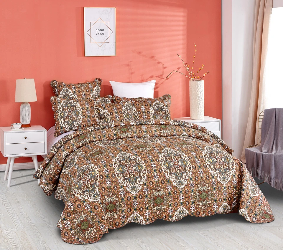 DaDa Bedding Earthy Moroccan Rustic Ogee Cross扇贝绗缝床罩套装 — 第 2/4 张图片