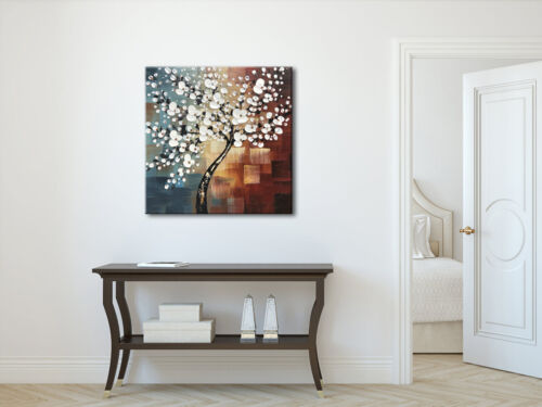 Hand Painted Canvas Oil Painting Wall Art Home Decor Abstract Floral Tree Framed - Picture 3 of 10