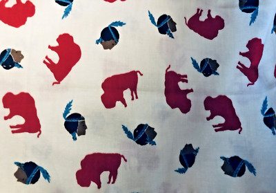 VTG Red American Buffalo Bison & Native American Brave Profile Toss 18''w X 11''L