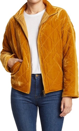 NWT ANTHROPOLOGIE AVEC LES FILLES QUILTED VELVET ZIP JACKET COAT MUSTARD GOLD XL - Picture 3 of 6