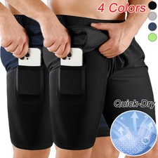 2 in1 Quick Dry Sports Men's Shorts Fitness Workout Running Shorts Pockets Pants
