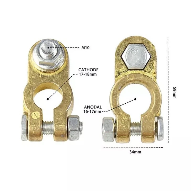 1 par de conectores de terminales de batería de latón poste superior terminal de batería M10 juego de abrazaderas Foto 2 de 4