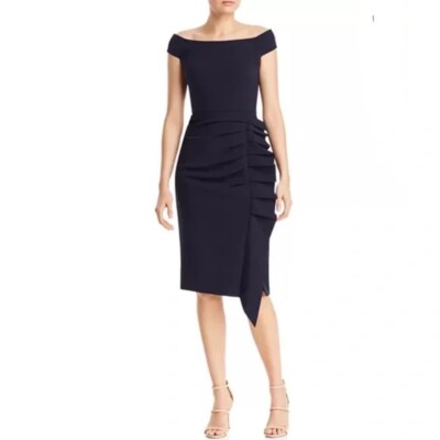 Eliza J Womens Dress Size Navy Blue Off Shoulder Sleeveless