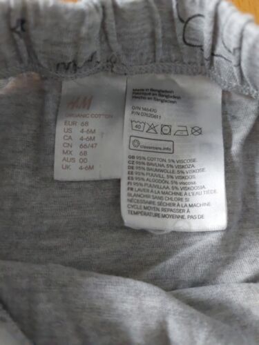 Bekleidung Baby Hose H&M Gr. 68 Baumwolle Viskose grau mit Elefanten und Sternen - Bild 4 von 4