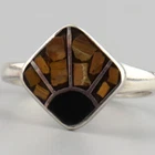 Vintage Little Tigers Eye Onyx Inlay Adjustable Ring Sterling Silver Mosaic