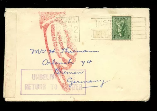 australia 17 august 1939 to germany undeliverable censored posted in pillar box image 3
