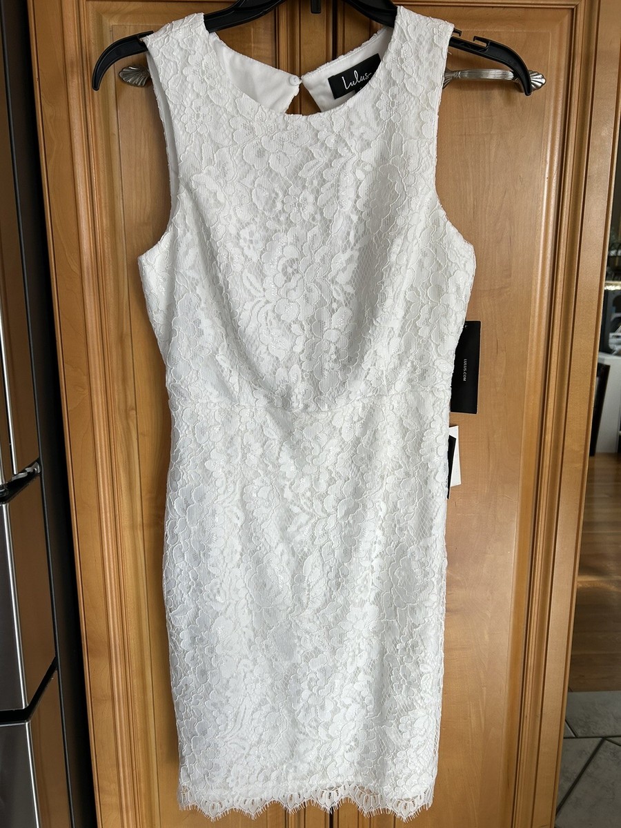 NWT Lulus Women's Sleeveless White Lace Above Knee Open Back