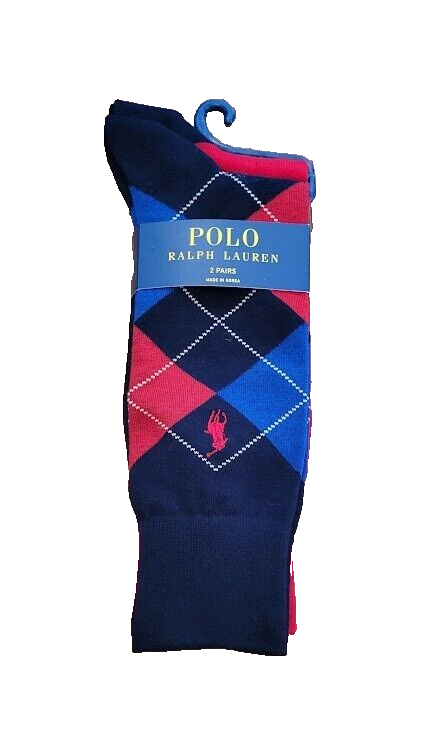PONY Polo Ralph Lauren Calze Uomo Argyle 2 Pk Rosso Blu Argyle e Rosso con Punta Navy #63