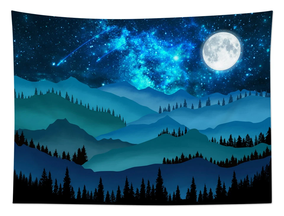 Mysterious Starry Moon Tapestry Mountain Forest Wall Hanging Living Room Bedroom - Image 3 of 4