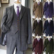Wool Men's Suits Wedding Groom Prom Tuxedos Outdoor Warm Winter Coat Pant Vest