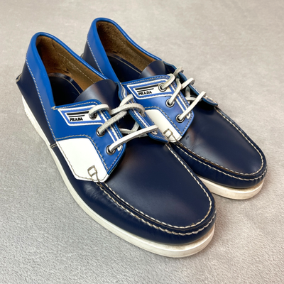 PRADA Boat Shoes Leather Blue Mens Size 8.5 Lace-up Loafer  display picture 3