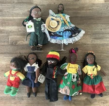 Vintage Jamaica & Caribbean Cloth Doll Lot – 7 Dolls – Rasta, Souvenir, Handmade
