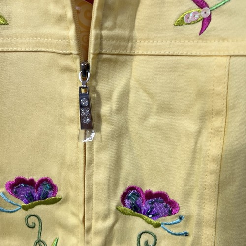 Quacker Factory Size Large Yellow Jacket Butterfly Embroidered Pink Zip New NWT - Picture 12 of 15