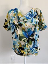 JM Collection Women’s Multicolor SS Floral Beautiful Spring Blouse Top Sz M