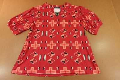 Sterling Kreek Womens Size 3X  Berry Aztec Short Sleeve V Neck Pullover Top NWT