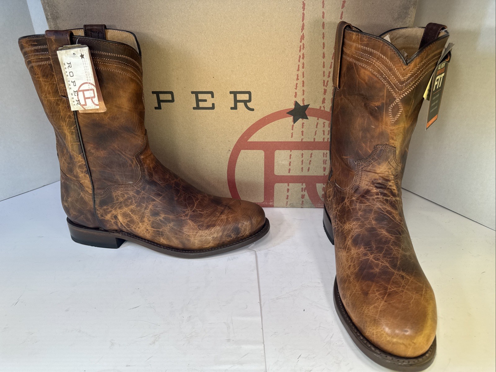 ROPER (  9.5D )  Men\'s Roderick Roper Toe Brown Cowhide Distress Leather Buckle Brown Western Boots for Men for Sale | Shop New  main image 3