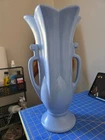 Vintage Haeger Pottery Light Blue 2 Handle Paneled Flower Vase 15.5in Tall