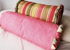 Thomasville Pink Bolster Pillow Lot Vintage Striped Fringed Long Round Pillows