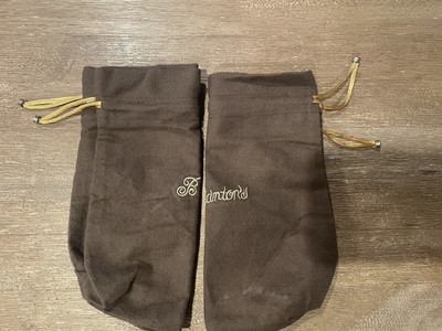 Blanton's Bourbon Bottle Felt Bag - Brown with drawstring tie.