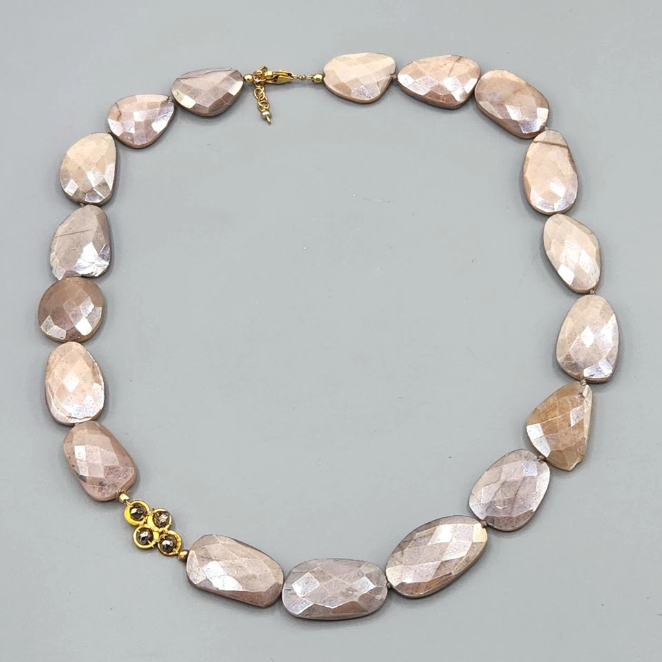 Collar de relleno de oro de 14 k con cuentas facetadas de mica piedra lunar mística 16" 36,2 g Foto 2 de 4