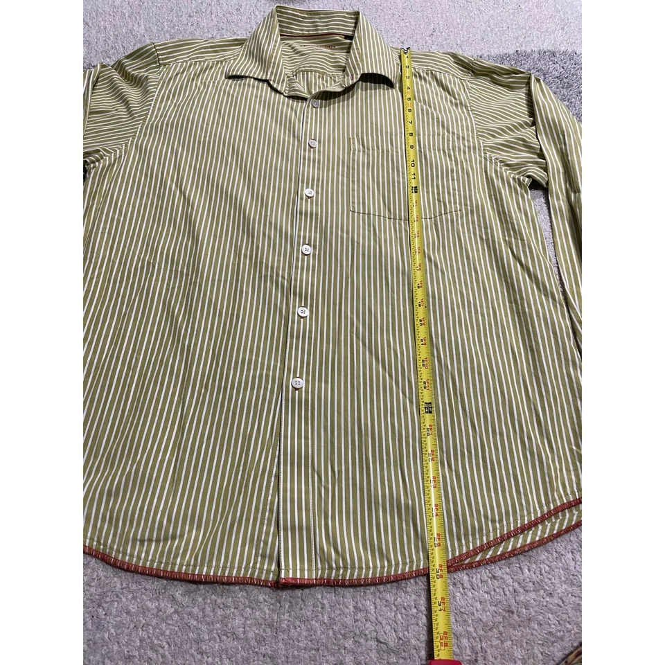 Camisa Tommy Bahama Indigo Palms Denim Para Hombres XL Abotonada Chartreuse Rayas Blancas Foto 2 de 4