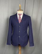 Oliver Spencer Herringbone Structured Blue Wool Blazer Sportcoat Jacket Size 42