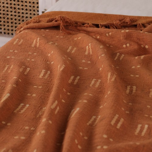 Hand Block Print Rust Cotton Lightweight Blanket Bohemian Throw for Sofa Bed - Picture 3 of 9