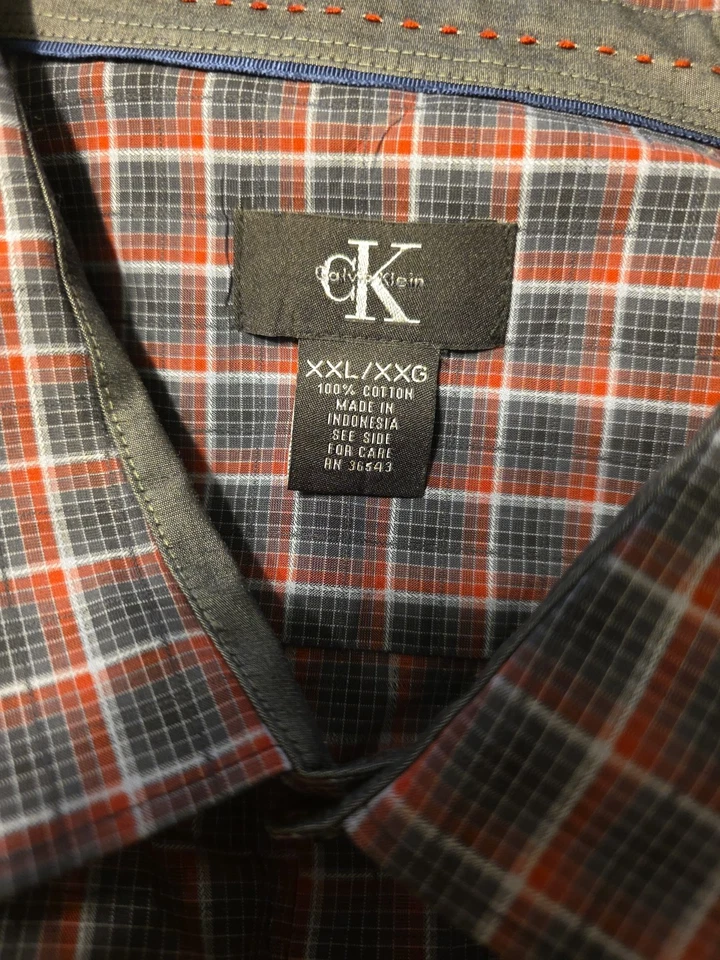 Camisa Klein vintage años 90-2000 para hombre XXL roja gris a cuadros manga larga vestido informal Foto 4 de 4