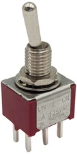 Mini DPDT Toggle Switch ON-ON, 6-Pin Through-Hole PCB Leads, 6A @ 125V AC