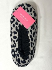 Isaac Mizrahi NY Slippers sock gray black leopard sherpa M 7/8 grippy NWT gift