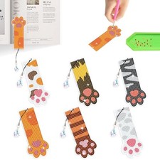 LIQALU 6 Pcs Diamond Art Painting Bookmarks DIY Cat Paw Bookmarks with Tool