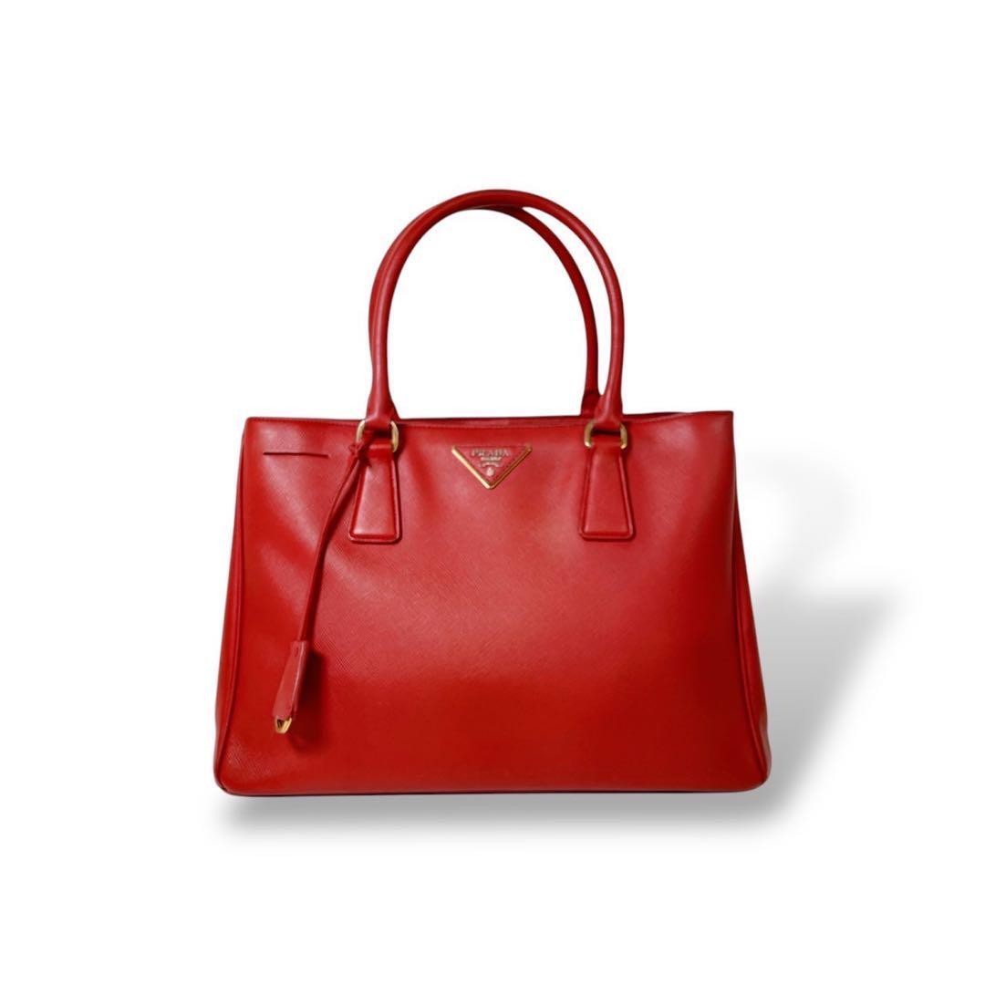 RARE PRADA Red Saffiano Leather Galleria Bag with Triangle Logo 4027