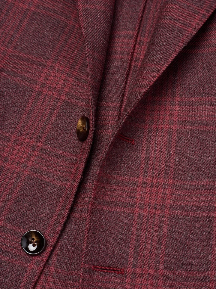 Jaqueta SARTORIA PARTENOPEA Borgonha Príncipe de Gales lã sem forro UE 52 NOVA EUA 42 - Imagem 4 de 4