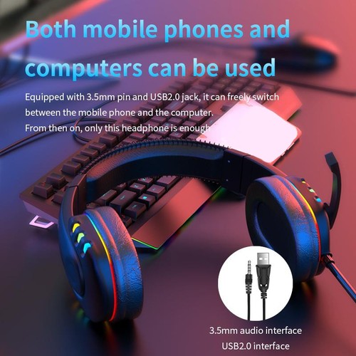 Headphones Gaming Headset Colorful Led Marquee Wired Gaming E Sports Lumin HLF - Afbeelding 4 van 11