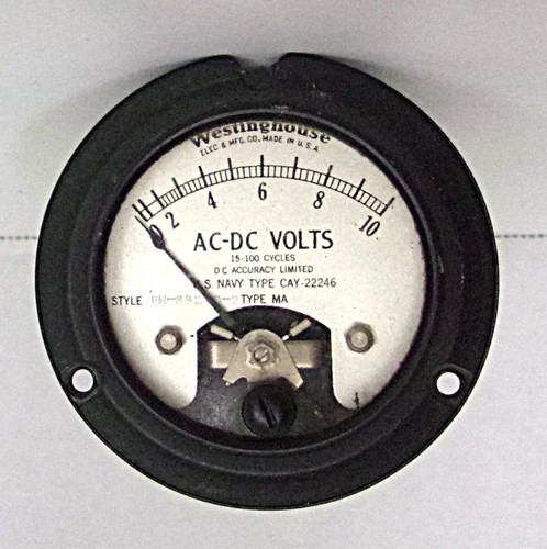 Vintage Westinghouse AC-DC Volt Voltmeter USN US Navy Type CAY-22246
