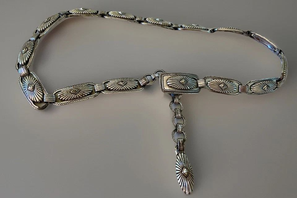 "Cinturón Concho Vintage Tono Plateado Estilo Suroeste Occidental Eslabón de Cadena 32"" Boho" Foto 2 de 4