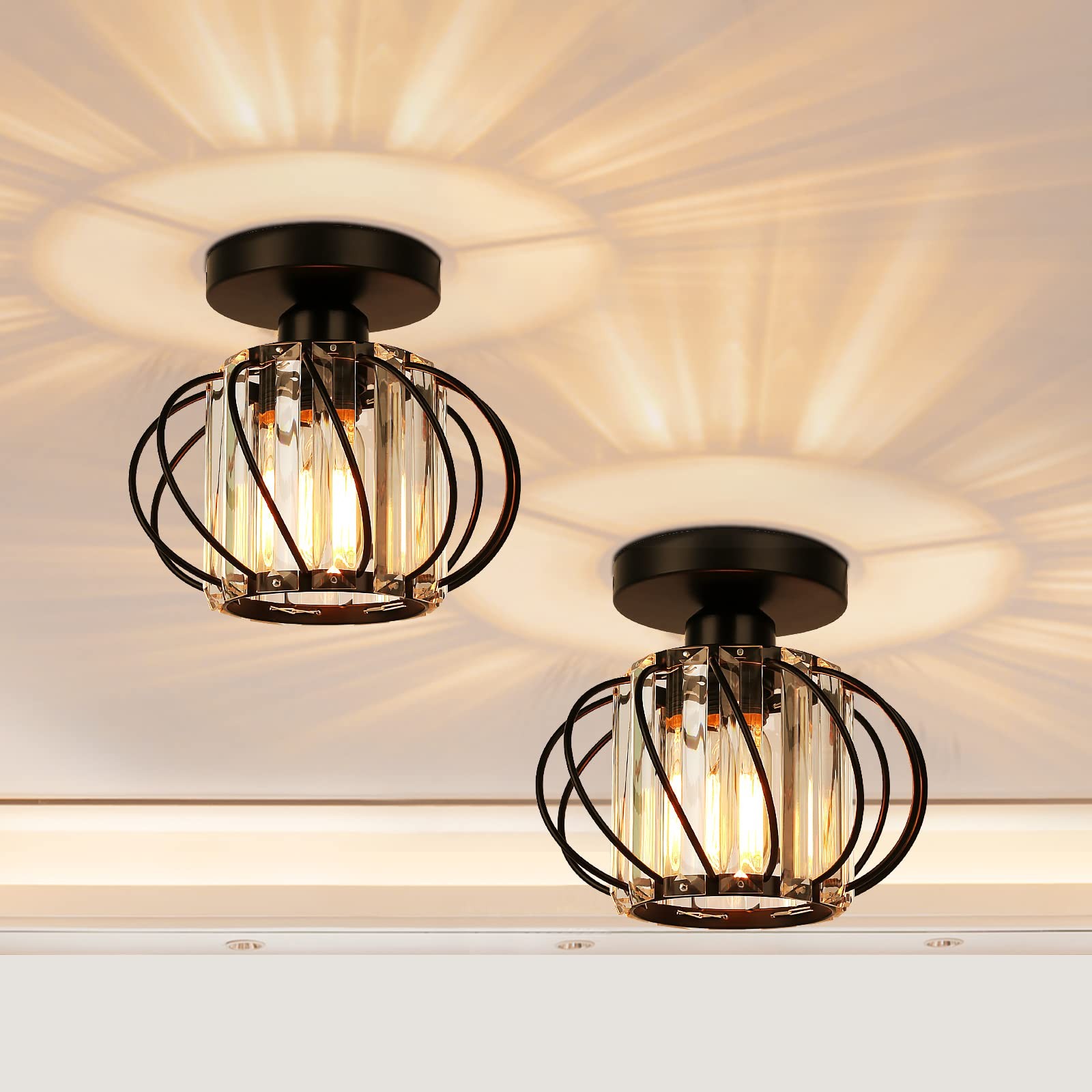 FRIDEKO HOME 2-Pack Crystal Semi Flush Mount Ceiling Light - Elegant Small Chandelier