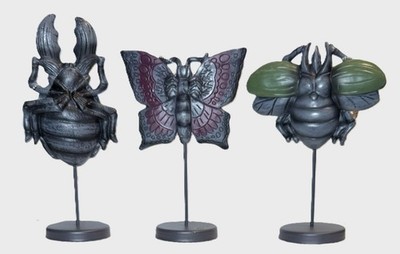 3 Spooky Halloween Bug Figurines Beetles & Moth for Halloween or Year-Round, NEW