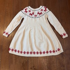 Hanna Andersson "Deer Deer" Reindeer Fair Isle Knit Sweater Dress 120 / 6-7 yrs